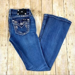 Miss Me Womens 26 Signature Bootcut Blue Jeans Embellished Pockets